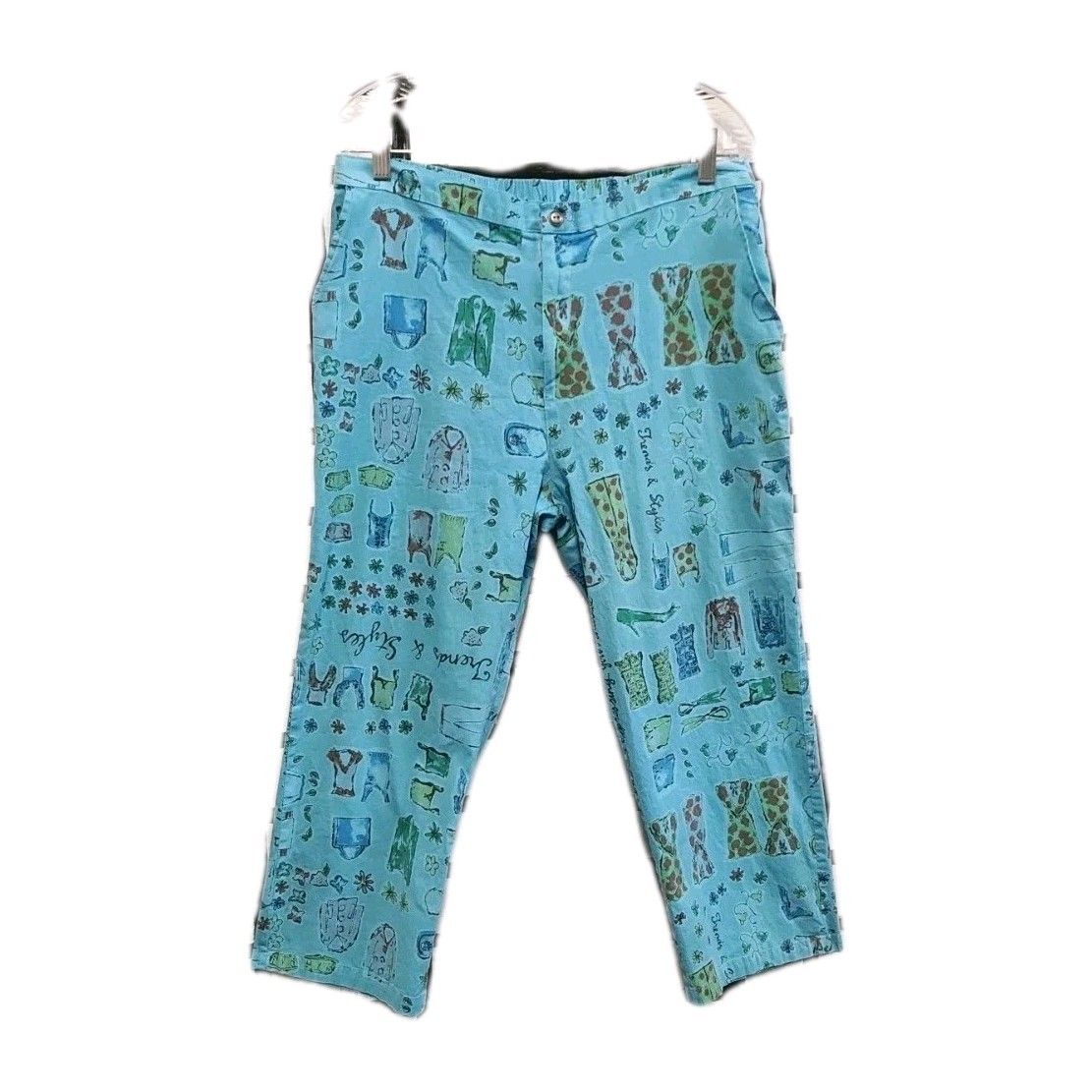 Fenini - Size Medium - Vintage Whimsical Laundry And Garden Graphic Print Pants